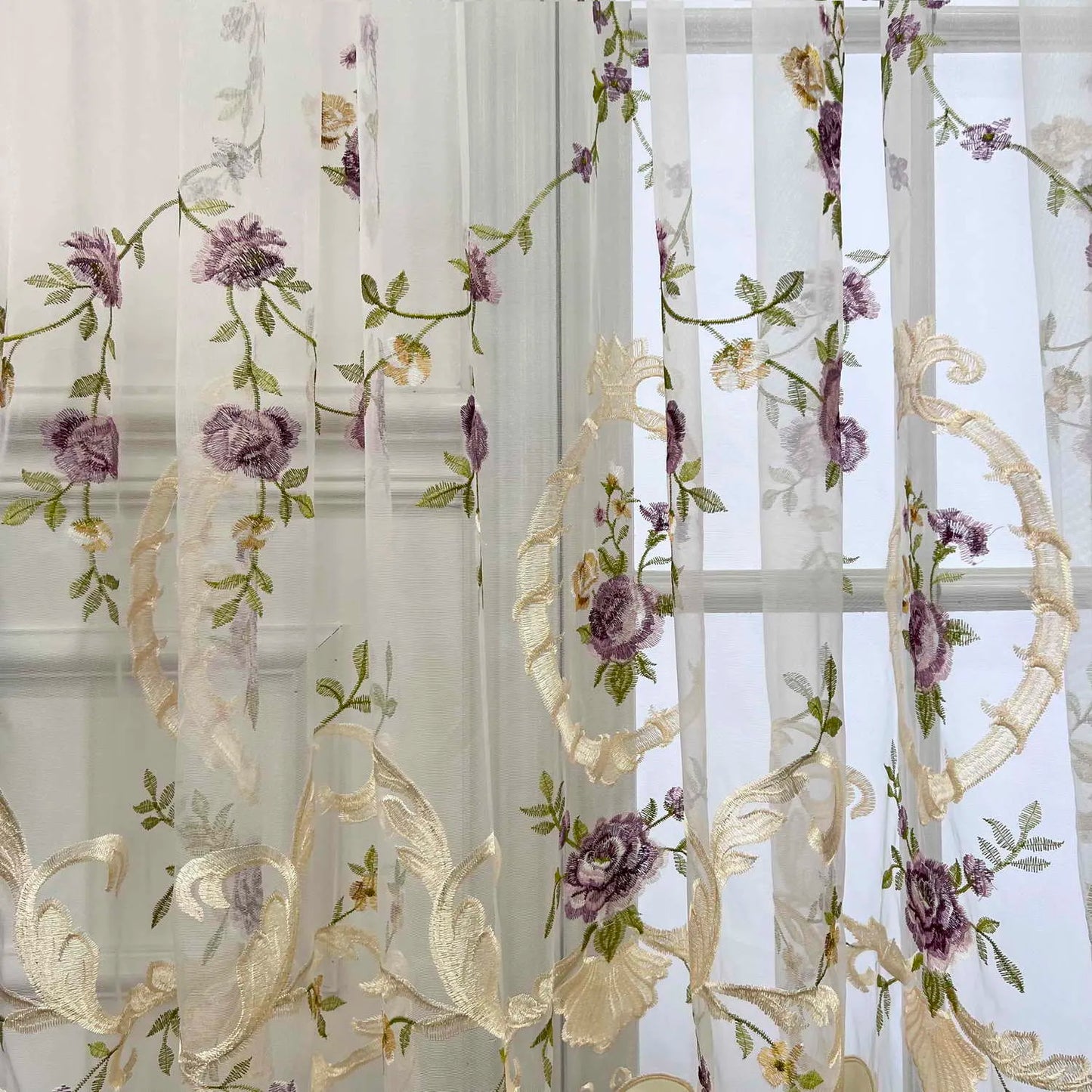 French Velvet Tulle Flower Embroidered Curtains