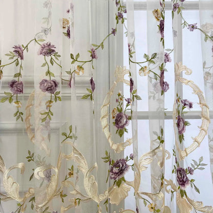 French Velvet Tulle Flower Embroidered Curtains