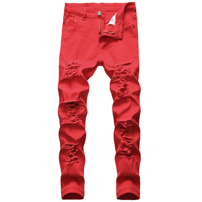 Men's Ruined Hole Denim Jeans