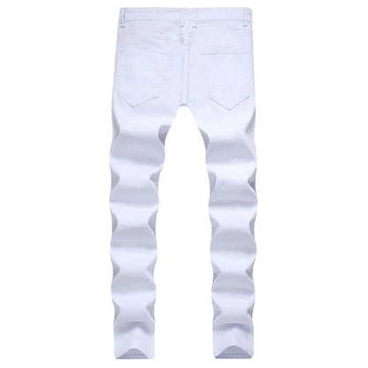 Men Ripped Stretch Skinny Destroyed Solid Jeans