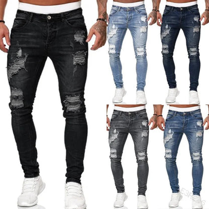 Street Style Ripped Skinny Jeans Vintage Solid Denim