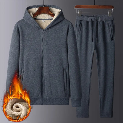 Men Cashmere Fleece Thick Hooded Brand Tracksuit