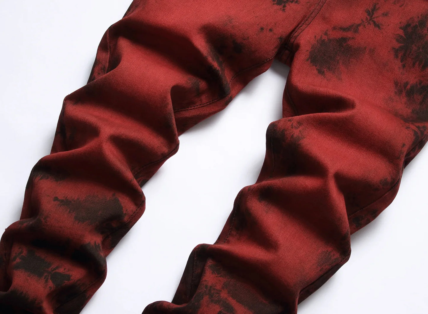 Brand Mens High Quality Slim Tie dye Snow Wash Brick Red Denim