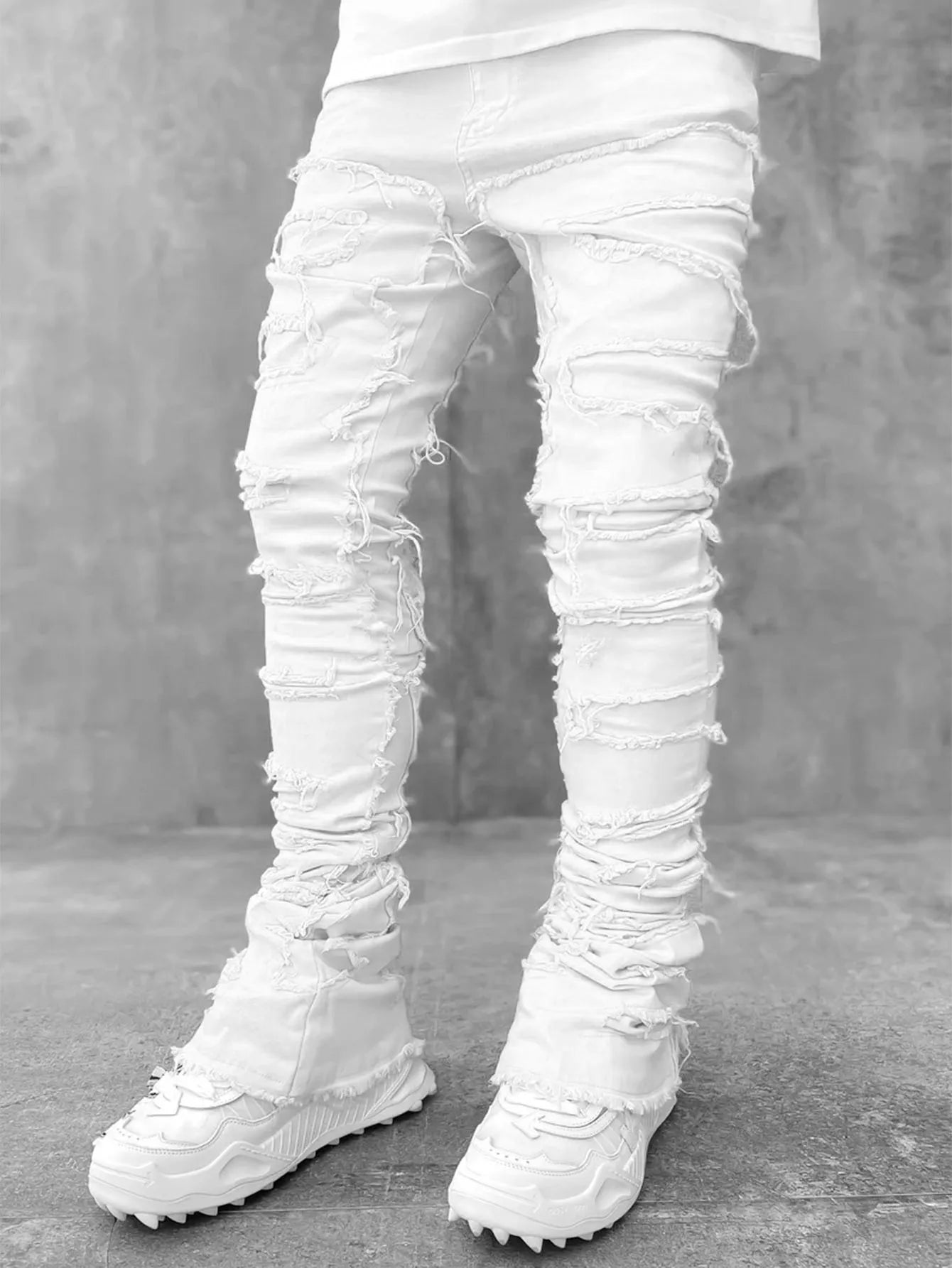 High Street White Stacked Stretched Tassel Jeans