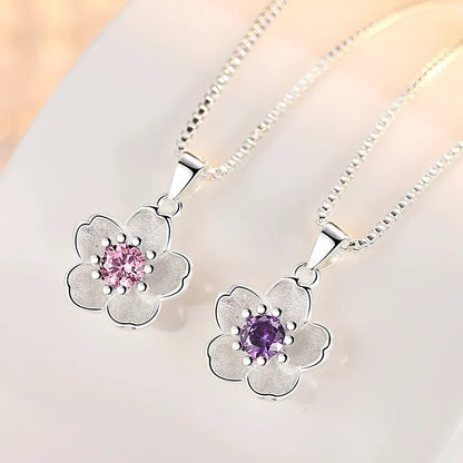 925 Sterling Silver Pink Purple Peach Blossom Necklaces