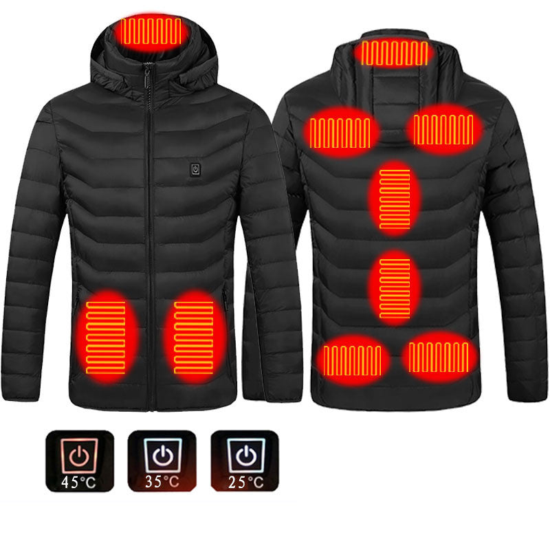 Men Heated Puffer Jacket Electric Heating Insulated Hood Windbreaker 9Heat Zones