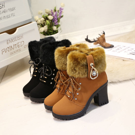 Plush High Heels Martin Boots