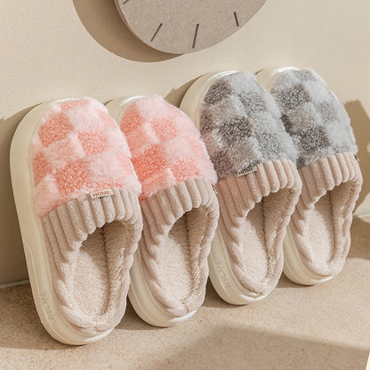 Checkered Plush Women's Indoor Plush Home Slippers