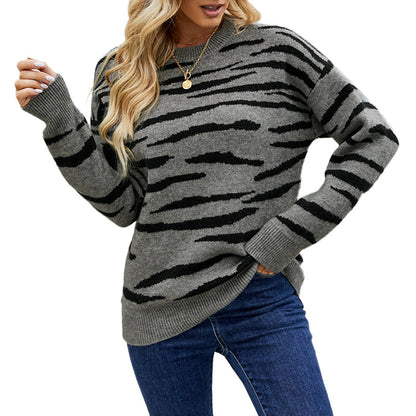 Striped Sweater Pullover Tiger Pattern Sweater For Women