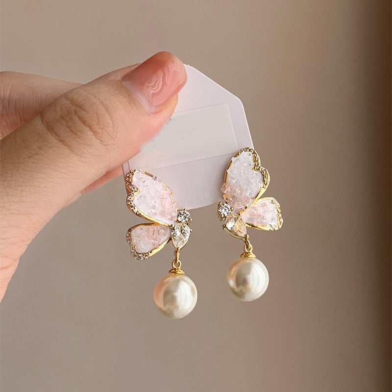 Gradient Butterfly Pearl Earrings Personalized Earrings For Women Jewelry