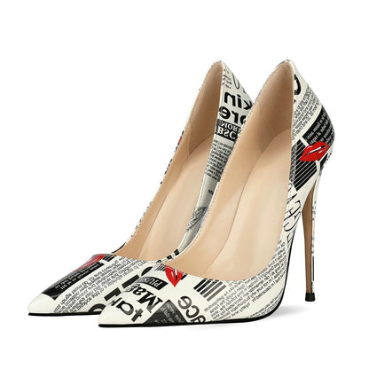 Graffiti Fashion High Heels Women's Pointed Toe Stiletto Heels Catwalk Show Shoes
