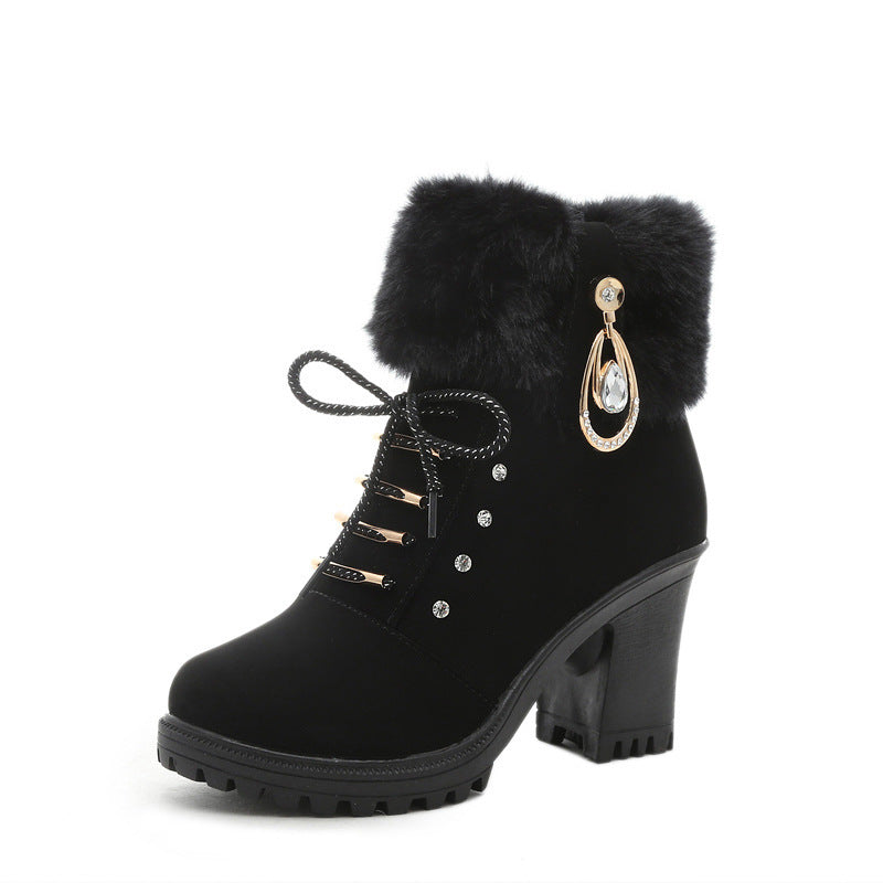 Plush High Heels Martin Boots