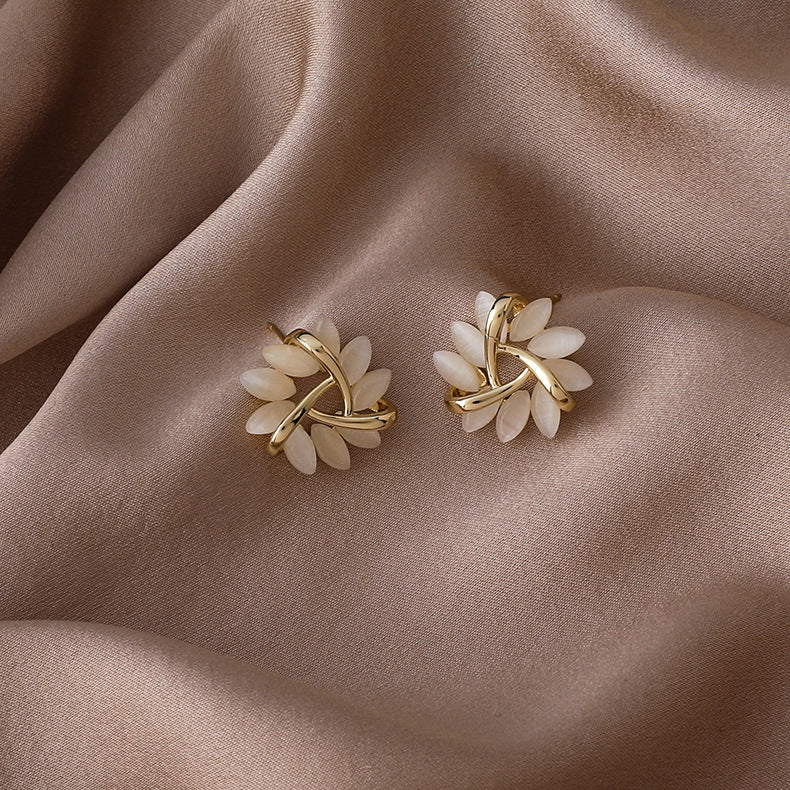 S925 Silver Needle Geometric Triangle Opal Stud Earrings Women