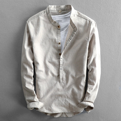 Simple Men's Casual Long Linen Sleeves Shirt