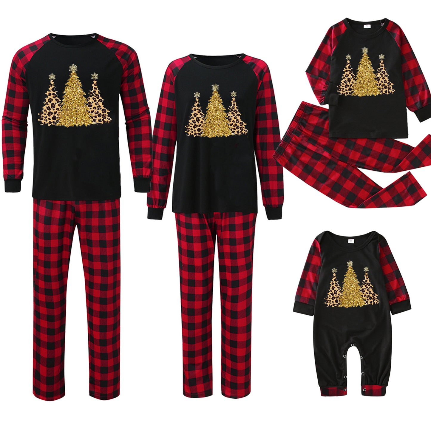 Plaid Stitching Printing Christmas Homewear Parent-child Suit