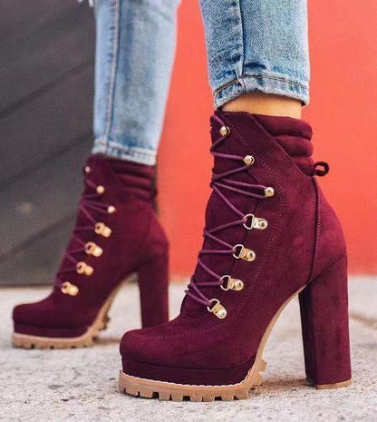 Heeled Boots For Women Round Toe Mid Calf Shoes