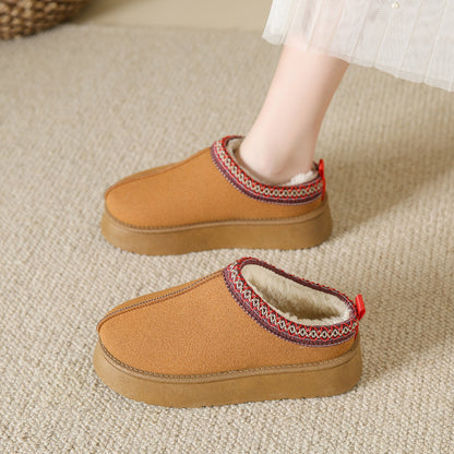 Women's Fleece Warm Thick Bottom Cotton Ankle Flats Shoes