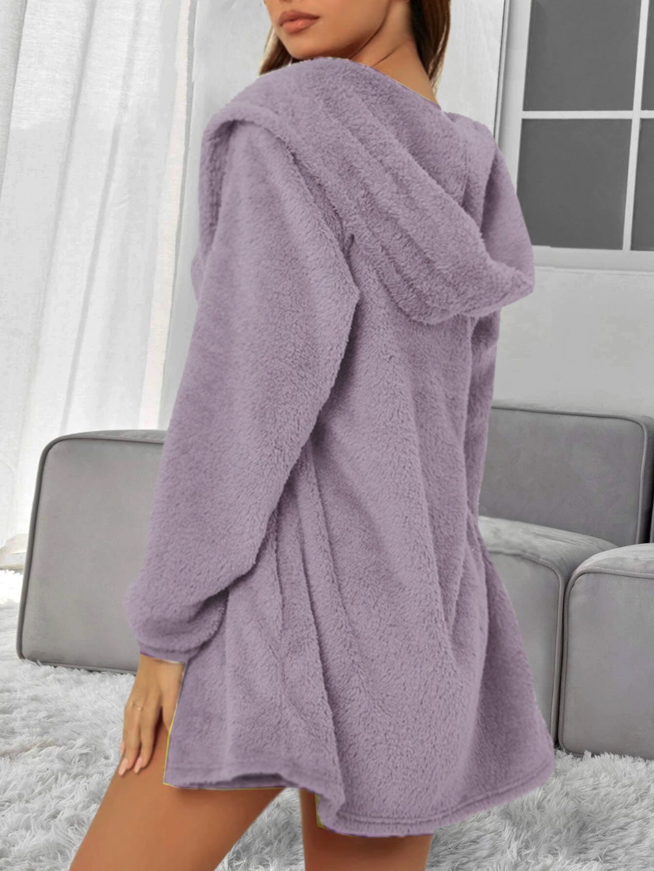 3pcs Solid Color Double-sided Plush Warm Thickened Hooded Set