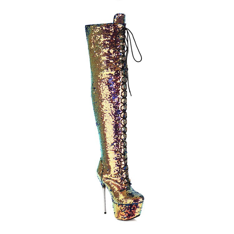 Super High Heels Stiletto Over-the-knee Boots Sequined Prism Boots