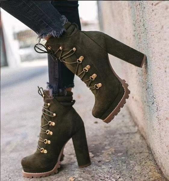 Heeled Boots For Women Round Toe Mid Calf Shoes