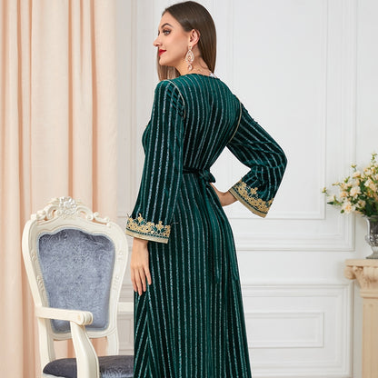Women's Long Sleeve Split Velvet Dress