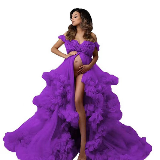 Pregnant Mom One Shoulder Mesh Dress