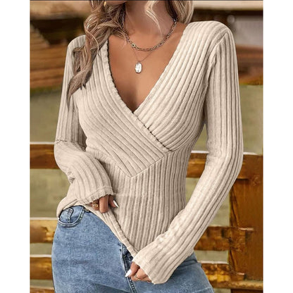 Intellectual Style Pullover V-neck Slim-fit Long-sleeved Sweater