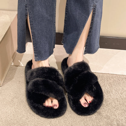 Women Winter Warm Fuzzy Slippers Plush Soft Shoes