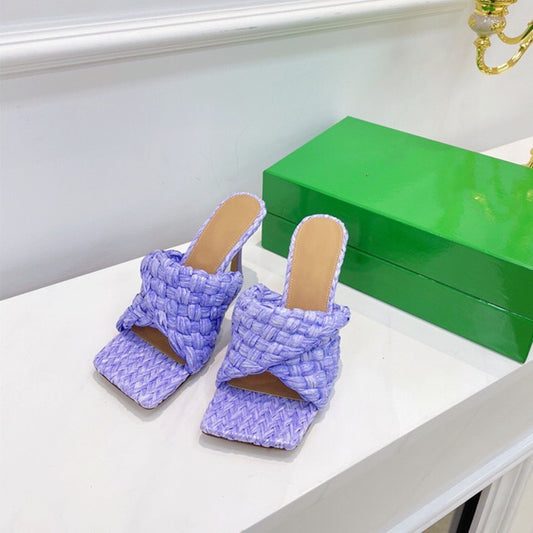 Summer New Woven Outer Wear High Heels Women