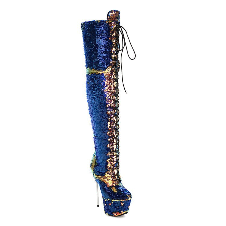 Super High Heels Stiletto Over-the-knee Boots Sequined Prism Boots