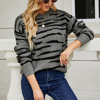 Striped Sweater Pullover Tiger Pattern Sweater For Women