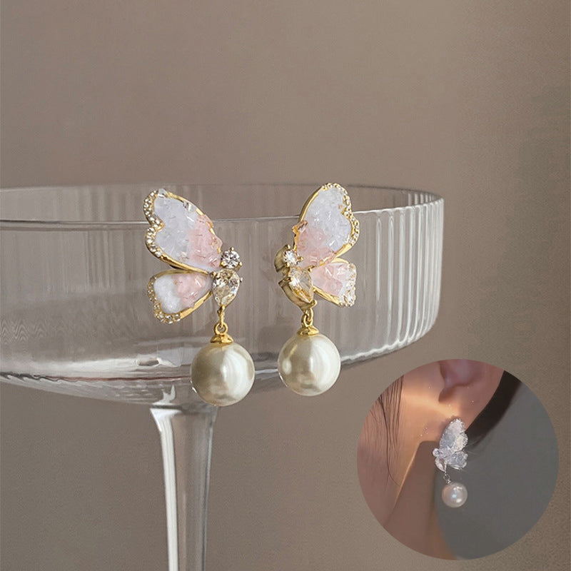 Gradient Butterfly Pearl Earrings Personalized Earrings For Women Jewelry