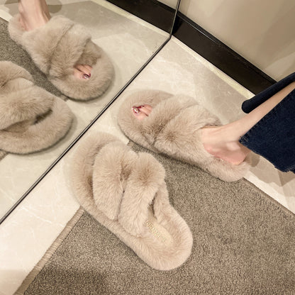 Women Winter Warm Fuzzy Slippers Plush Soft Shoes