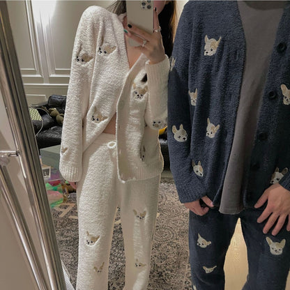 Puppy Embroidered Autumn And Winter Soft Pajamas Sets Women
