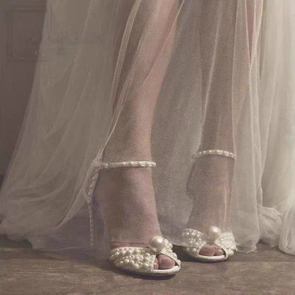 Fish Mouth Pearl Bridal Wedding Shoes Women