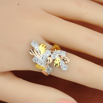 Sterling Silver Color Gold Index Finger Leaf Ring
