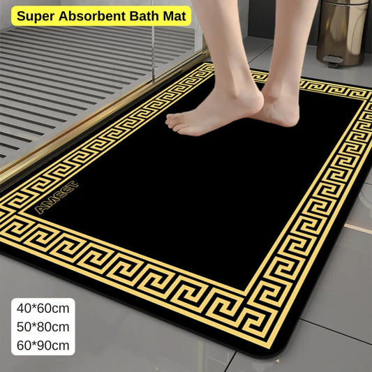 Luxury Black & Yellow Bath Mat: Super Absorbent & Anti-Slip!
